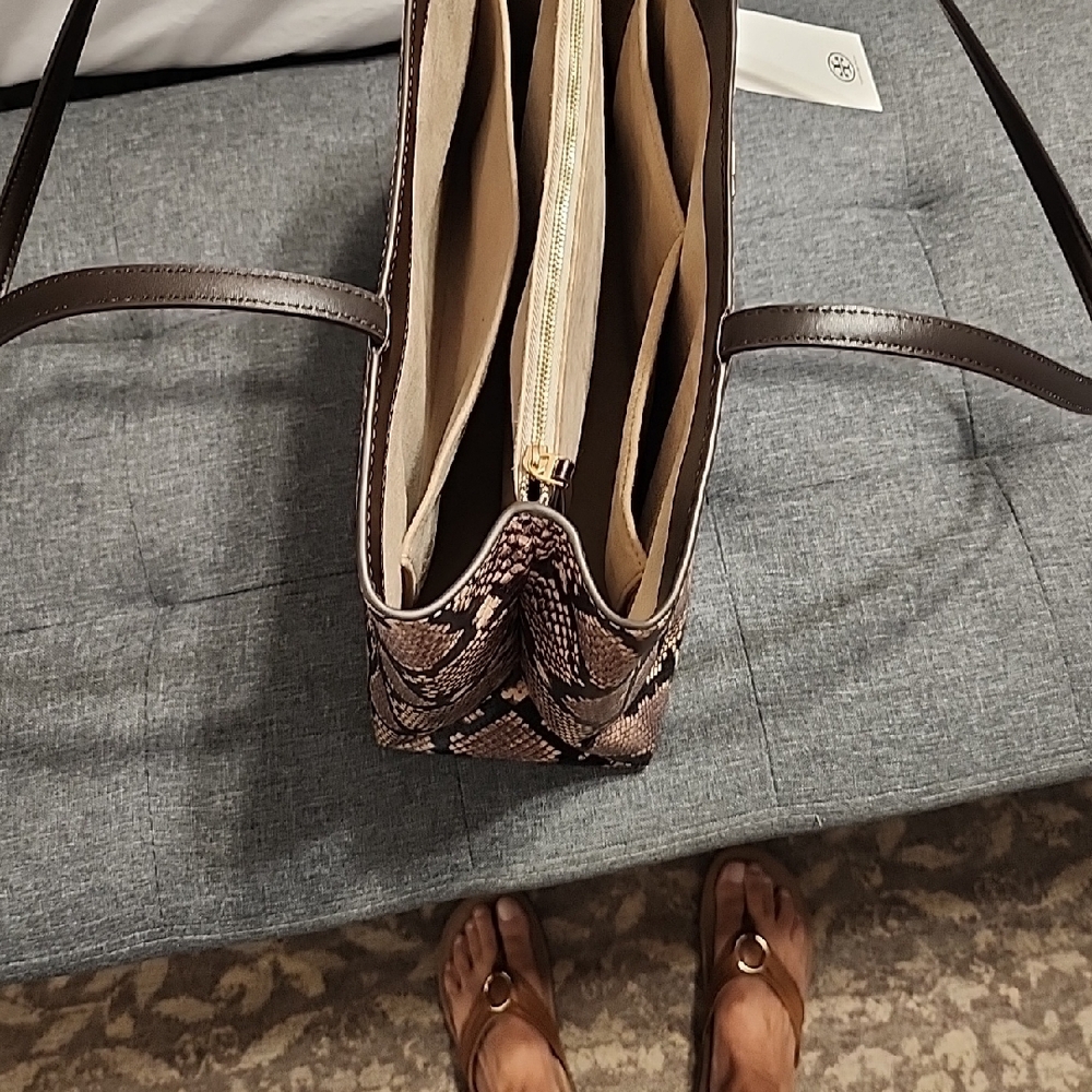 Tory Burch Black and Brown Snake Print Tote - Picture 4 of 8